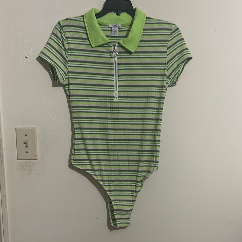 Rue21 Green and White Striped Bodysuit